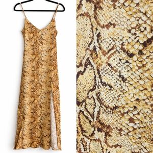 Reformation Crimini Boa Snake Print Midi Slip Dress Bias Cut Side Slit Brown 4